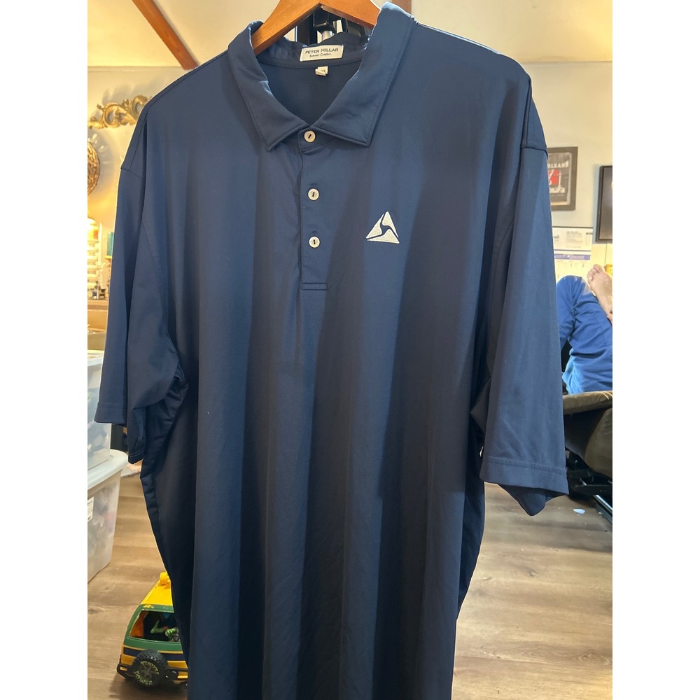 Peter Millar Summer Comfort Mens XXL Navy Blue Performance Golf Polo Shirt Logo